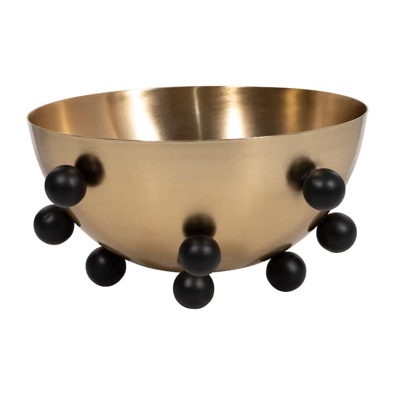 Sagebrook Home Metal Bowl Iron Round Shape with Black Ball Feet 12.76" Gold Metallic Finish - 12.75" x 12.76" x 6" - Gold/ Metallic - 12.75" x 12.76" x 6"