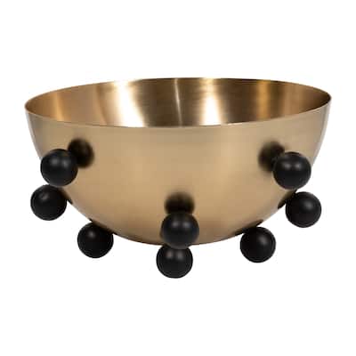Sagebrook Home Metal Bowl Iron Round Shape with Black Ball Feet 12.76" Gold Metallic Finish - 12.75" x 12.76" x 6"
