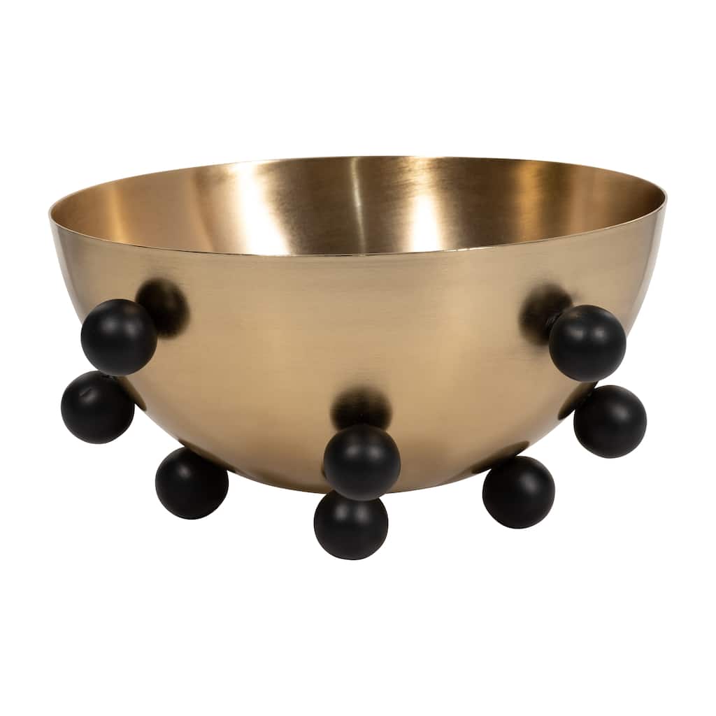 Sagebrook Home Metal Bowl Iron Round Shape with Black Ball Feet 12.76" Gold Metallic Finish - 12.75" x 12.76" x 6"