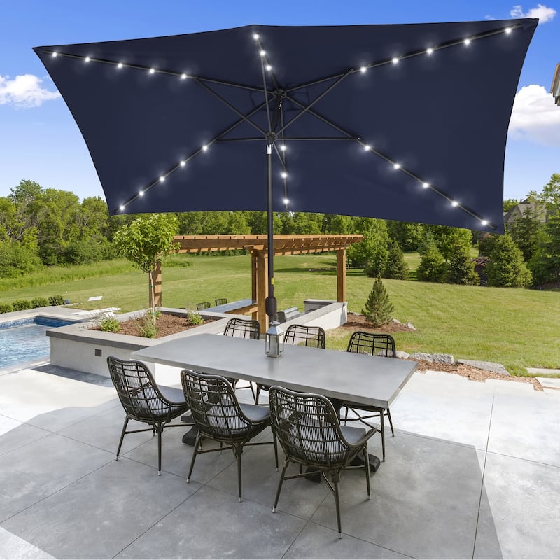 LIVOOSUN Patio LED 10 x 6.5Ft Market Umbrella Aluminum/Steel Outdoor Table Rectangle Umbrella with Tilt - Navy