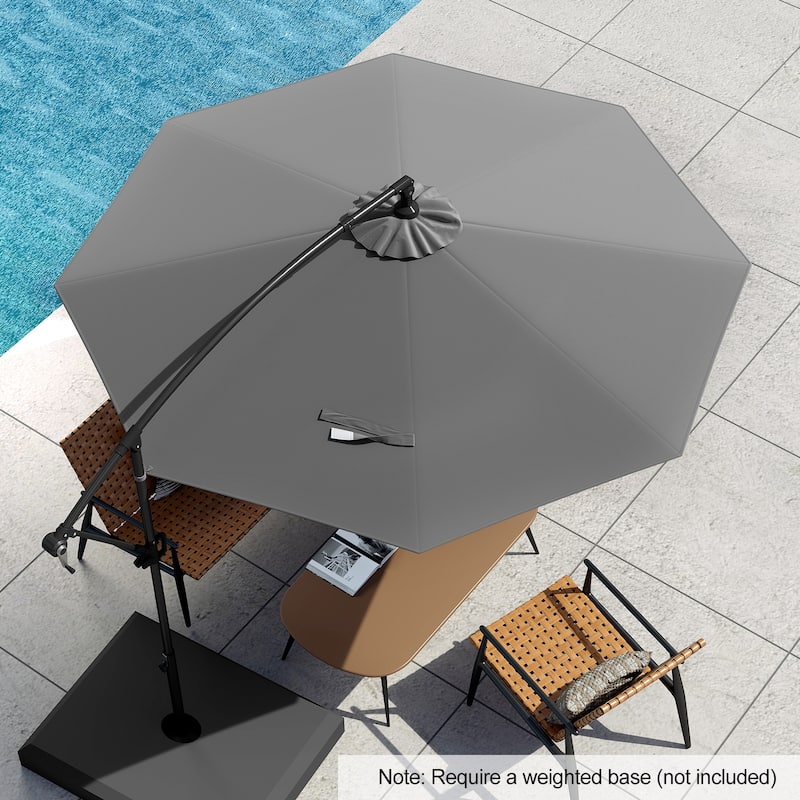Gymax 10 FT Patio Offset Umbrella w/ X-shaped Base Infinite Tile &