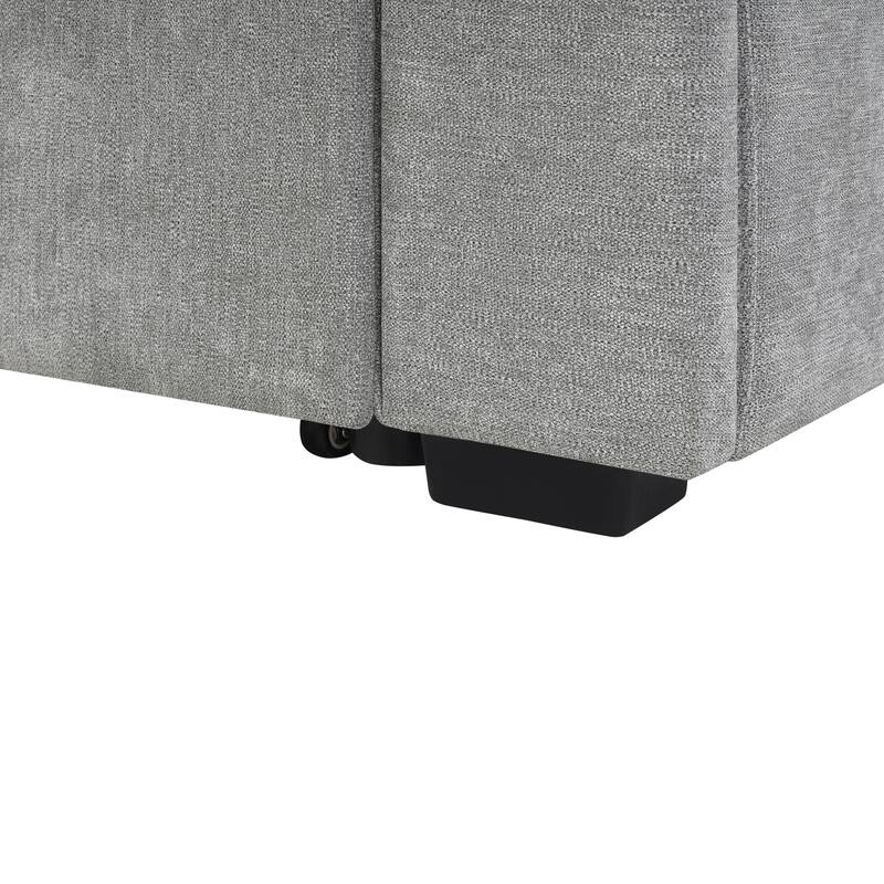 83.9" Chenille L-Shaped Sectional Sofa Bed with Dual Pull-Out Sleepers, Flip-Top Table and USB Ports