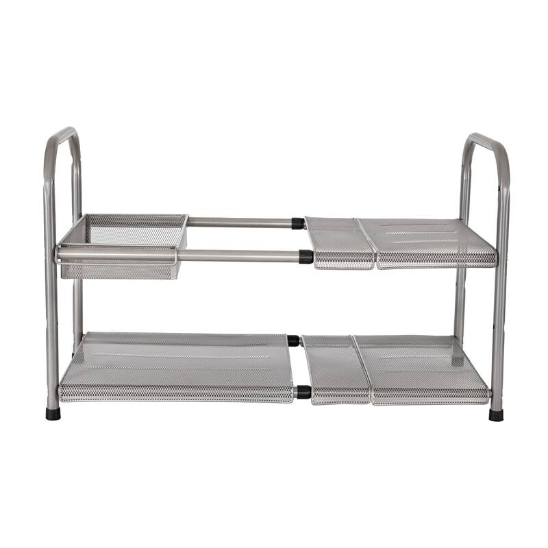 Squared Away 2-Tier Metal Mesh Expandable Under- Sink Shelf Organizer