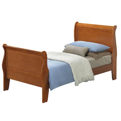 Wooden Sleigh Twin Platform Bed - 87" - Light Brown