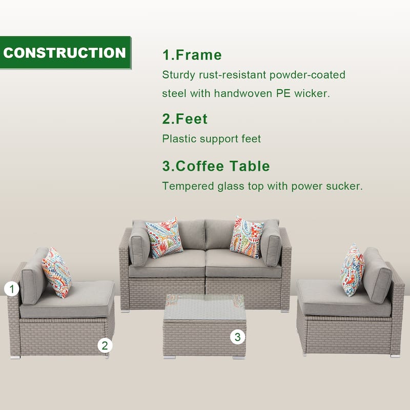 Cosiest 5-piece Outdoor Patio Wicker Furniture Set with Coffee Table