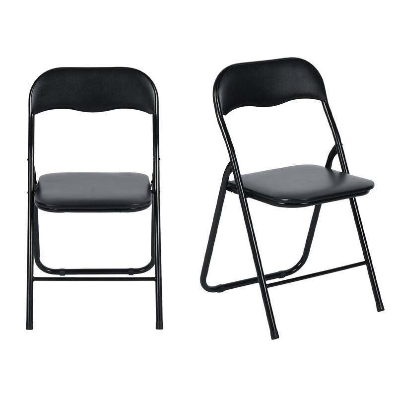 HomeRoots Set of Two Black Faux Leather and Steel Folding Chairs - 15.40 in. x 31.10 in. x 16.90 in.