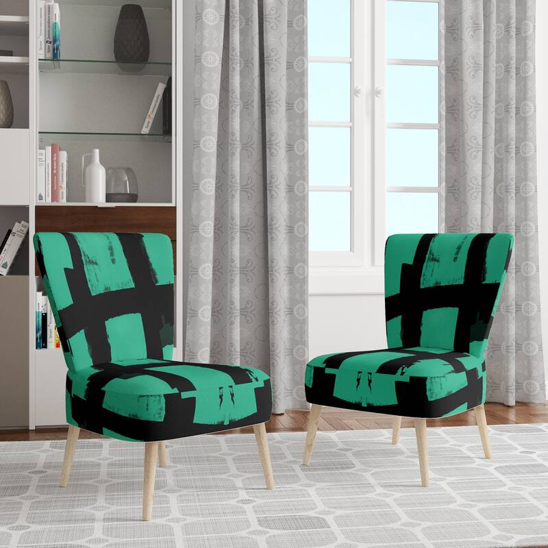 Designart "Black & White Crossing Paths II" Upholstered Abstract Accent Chair - Modern Arm Chair For Living Room - Side Chair - Teal & Black