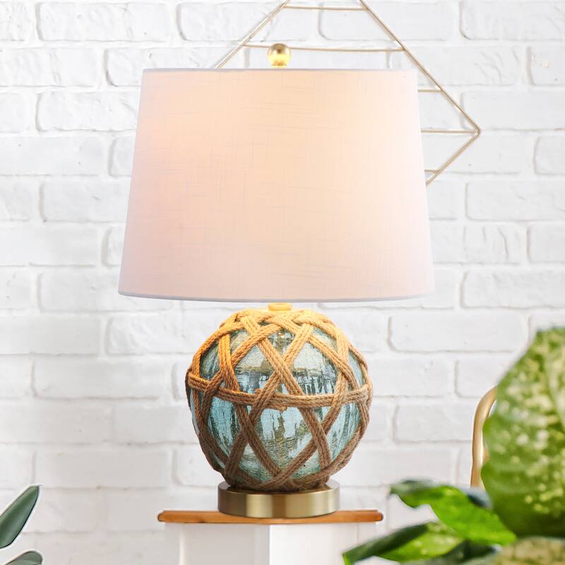 Logan 21.5" LED Glass/Rope Table Lamp, Brown/Aqua by JONATHAN Y
