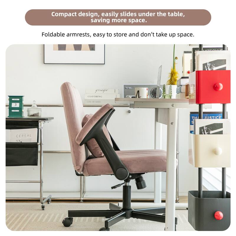 Velvet Criss Cross Armrest Office Chair with Wheels - Stylish for Home Office, Gaming & Makeup