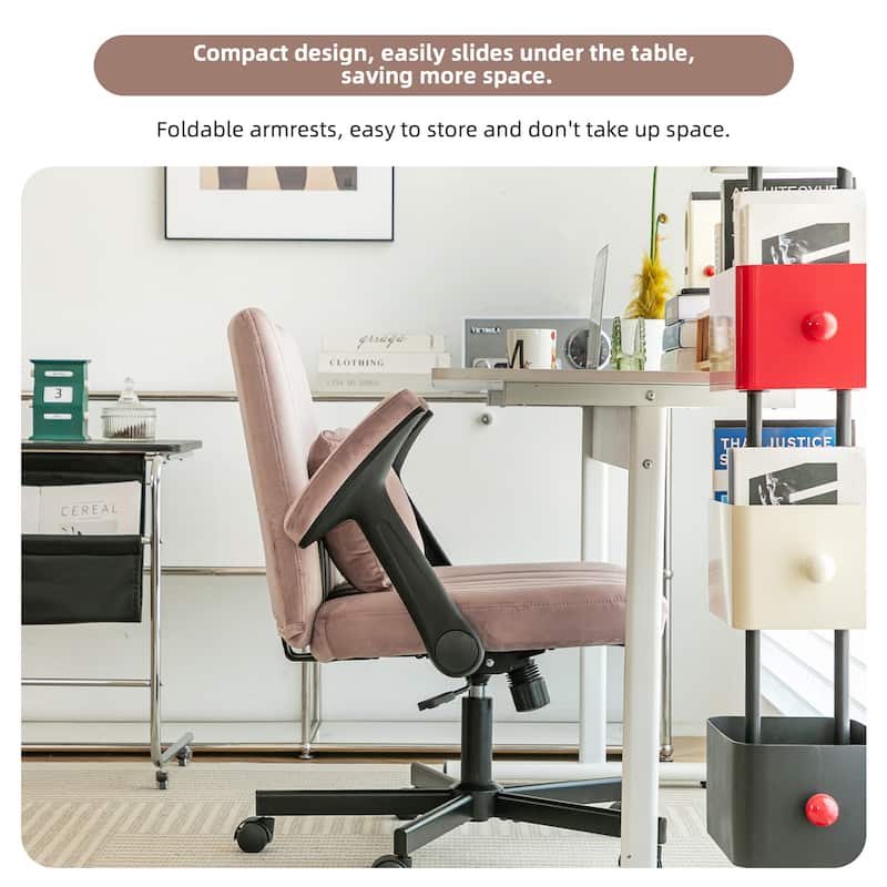 Velvet Swivel Office Chair with Wheels, Comfy Criss Cross Upholstered Vanity Chair, Desk Chair with Adjustable Height