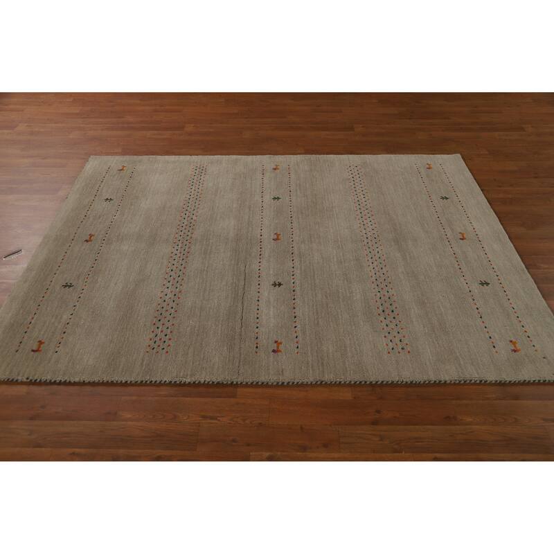 Hand Knotted Oriental 100% Wool Carpet Tribal Animal Pictorial Beige & Ivories Gabbeh Area Rug - 6' 6'' X 4' 8''