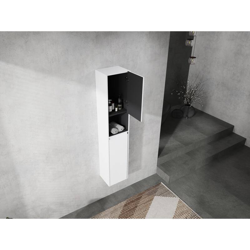 Modern Wall-Mounted Bathroom Side Cabinet with Soft-Close Doors, Floating Design, 6 Storage Compartments, 12-Inch Width