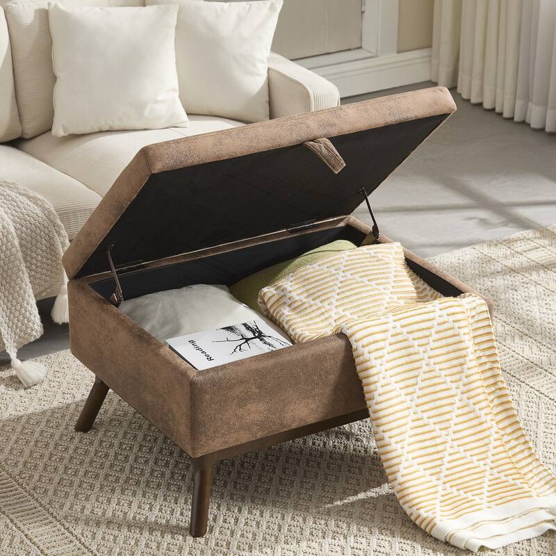 Versatile Mid-century Modern Storage Bench for Various Rooms, Enhancing Functionality and Style - Coffee - Medium