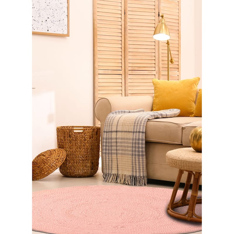 ECARPETGALLERY Braided Weave Palas Denizli Salmon Jute Rug - 3'3 x 3'3