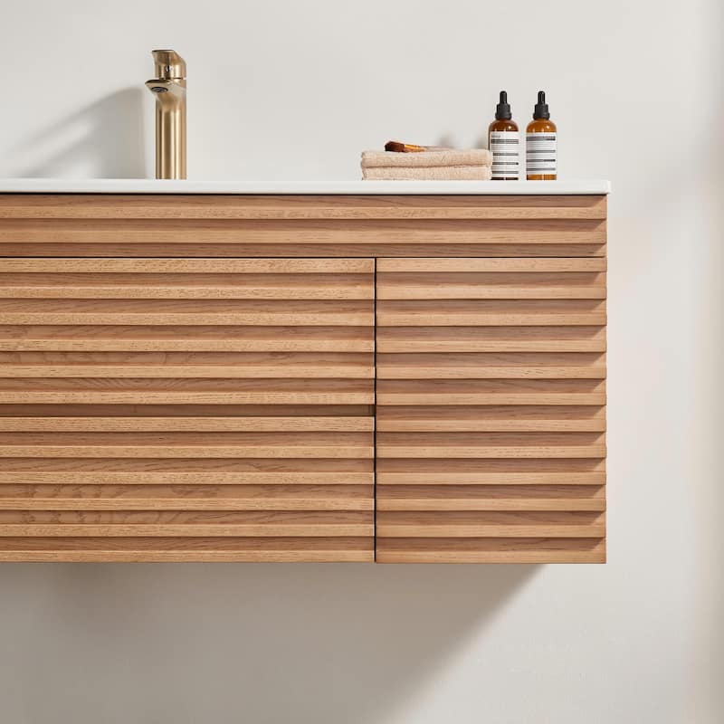 Modland 48" Wall Mount Bathroom Vanity with Ceramic Sink, 2 Soft-Close Drawers & 2 Doors - 48 inch