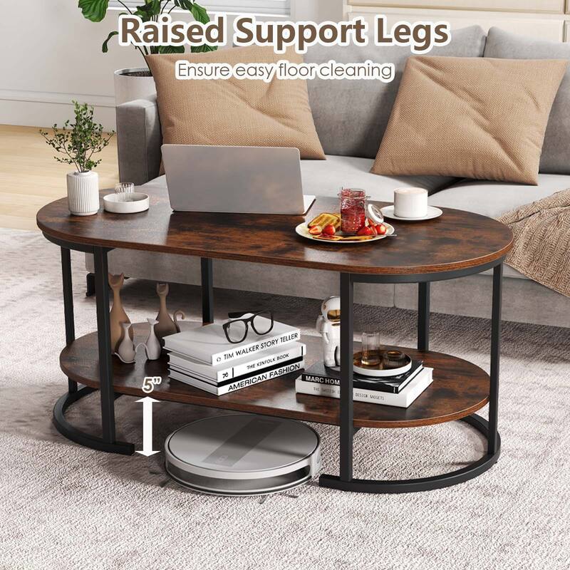 Gymax 2-Tier Wooden Accent Table w/Spacious Tabletop Open Storage