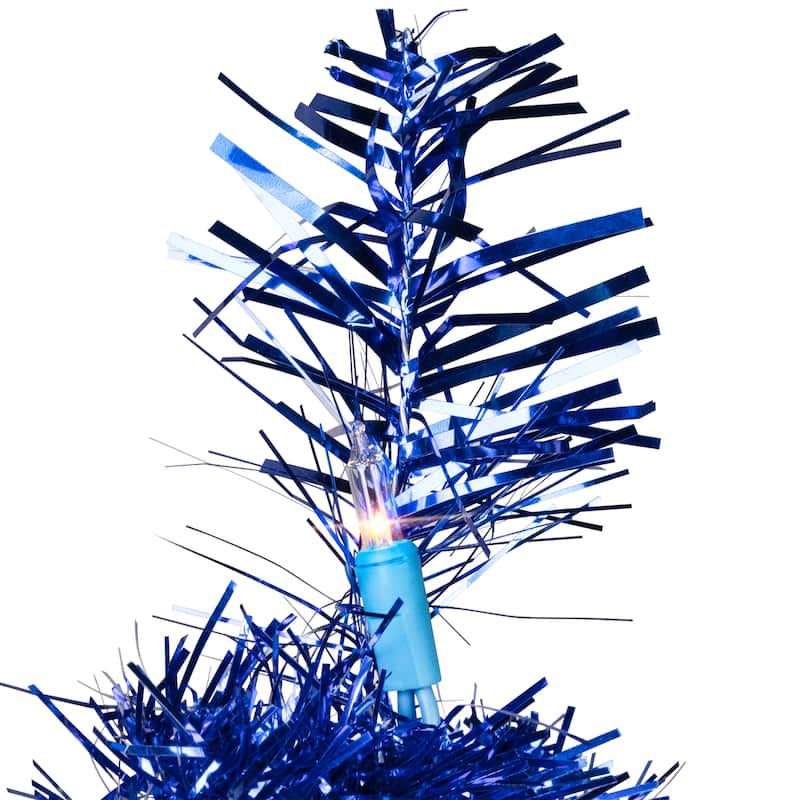 Pre-Lit Artificial Tinsel Christmas Tree - 3' - Blue - Clear Lights - 3 Foot