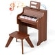 preview thumbnail 6 of 6, Mini 25 Keys Kids Piano Wooden Toy w/Music Stand Brown