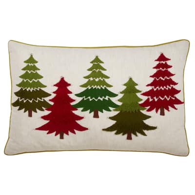 Embroidered Christmas Tree Throw Pillow