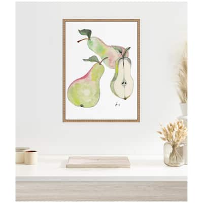 Kate and Laurel Sylvie Watercolor Green Pears Framed Canvas by Viola Kreczmer