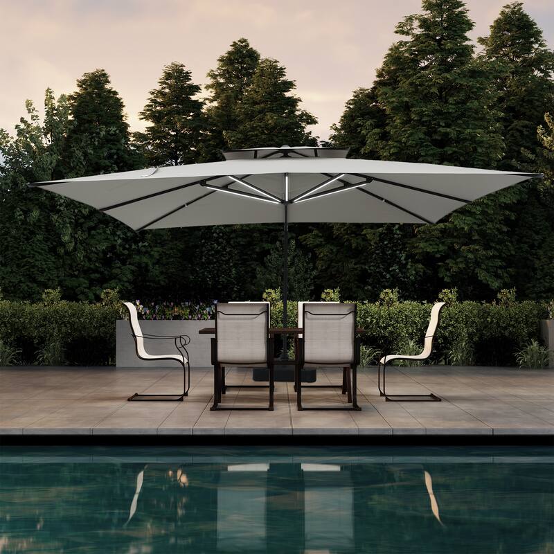 10 x 13ft Rectangular Double Top Cantilever Umbrella with Base & LED Lights