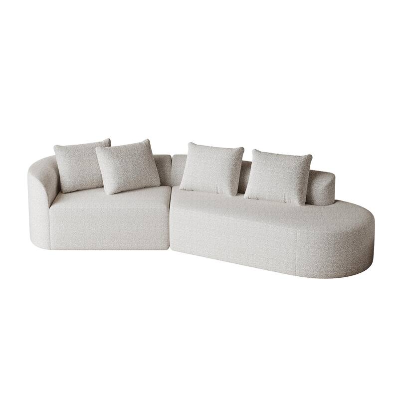 Modular Curved Sectional Sofa, Oversized Chenille Cloud Couch, Compressed Upholstered Sofa with 4 Throw Pillows