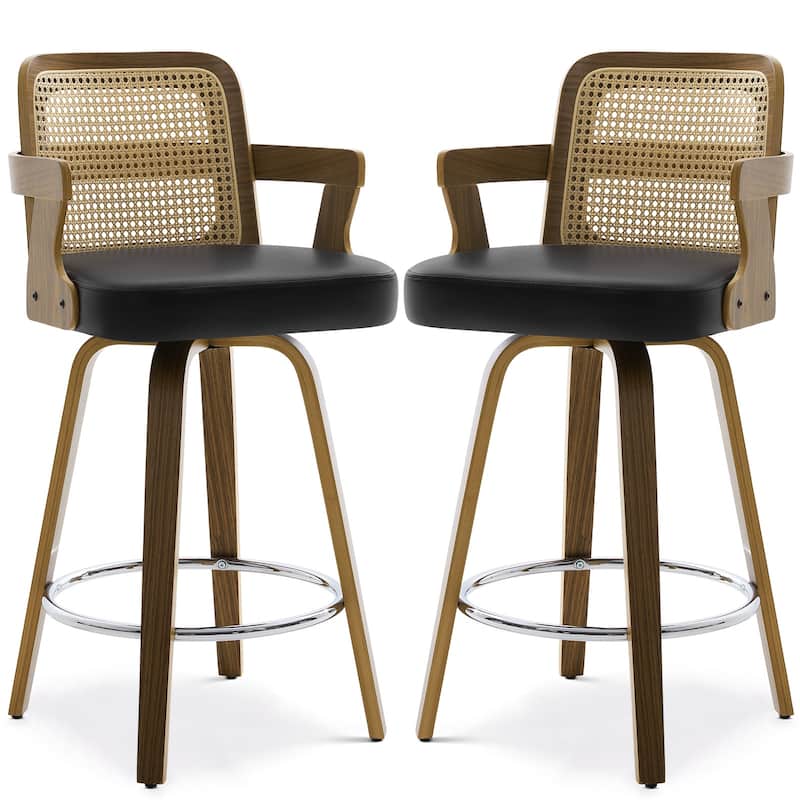 Upholstered Wood Swivel Counter Height Barstool with Arms - 37.8"H x 18.7"W x 19.29"D