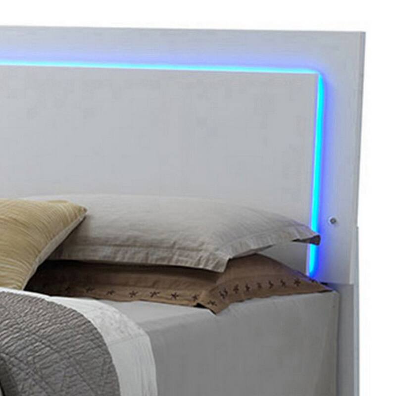 Sok California King Panel Bed, LED Headboard, Low Profile Footboard, White