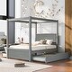 preview thumbnail 19 of 25, Wood Canopy Bed with Trundle Bed and two Drawers ,Full Size Canopy Platform bed With Support Slats, No Box Spring Needed Gray
