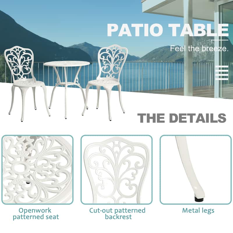 3-Piece Aluminum Outdoor Patio All Weather Butterfly Chairs and Bistro Table with Umbrella Hole