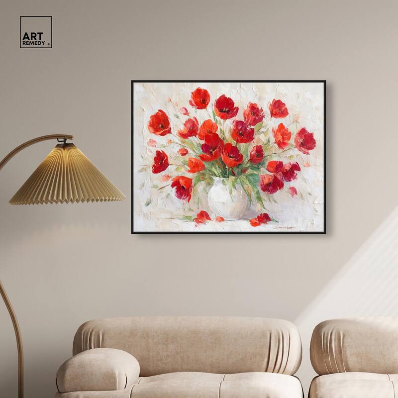 Red Blooms in a Vase Canvas by Art Remedy