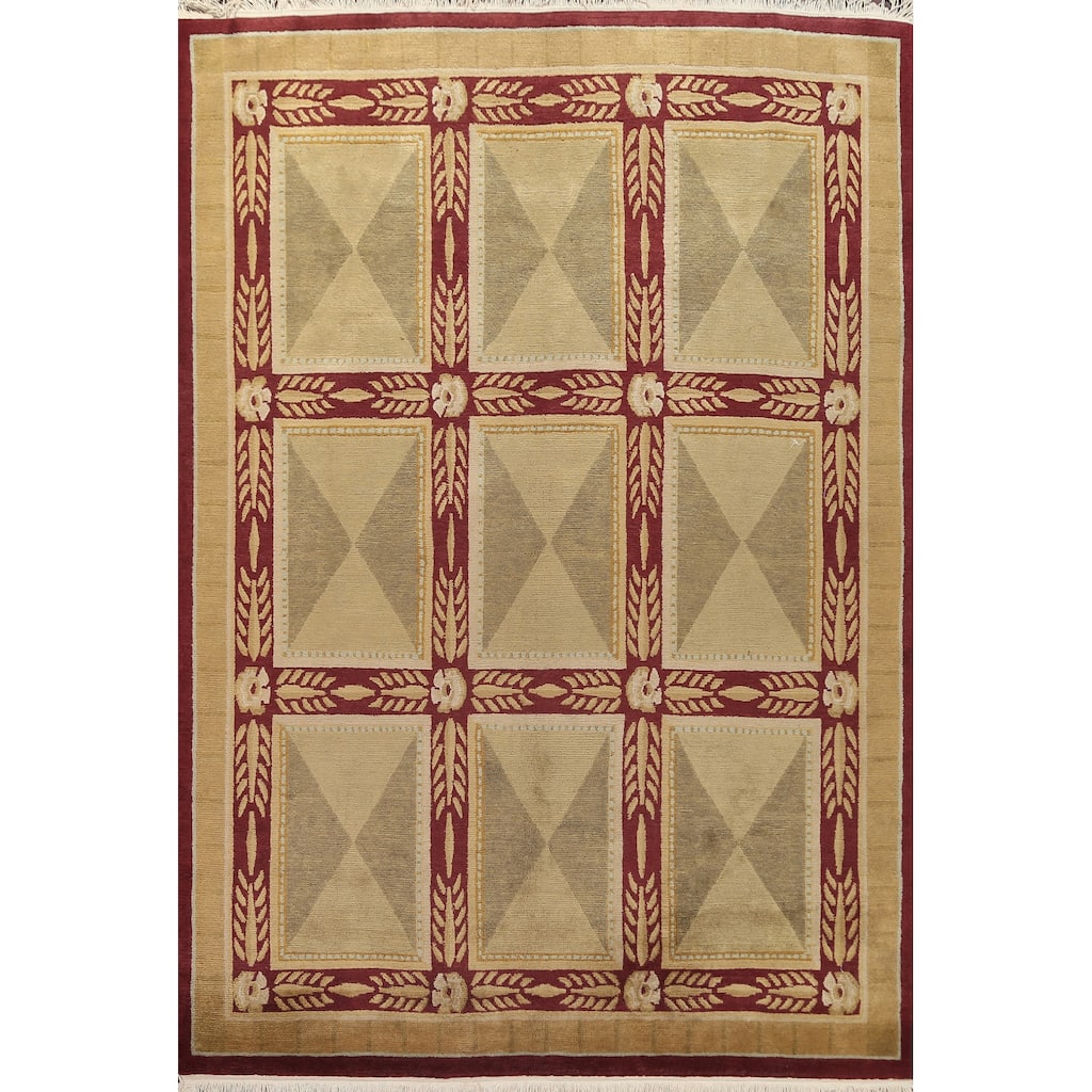 Geometric Vegetable Dye Nepalese Oriental Area Rug Wool Hand-knotted - 8'4" x 10'3"