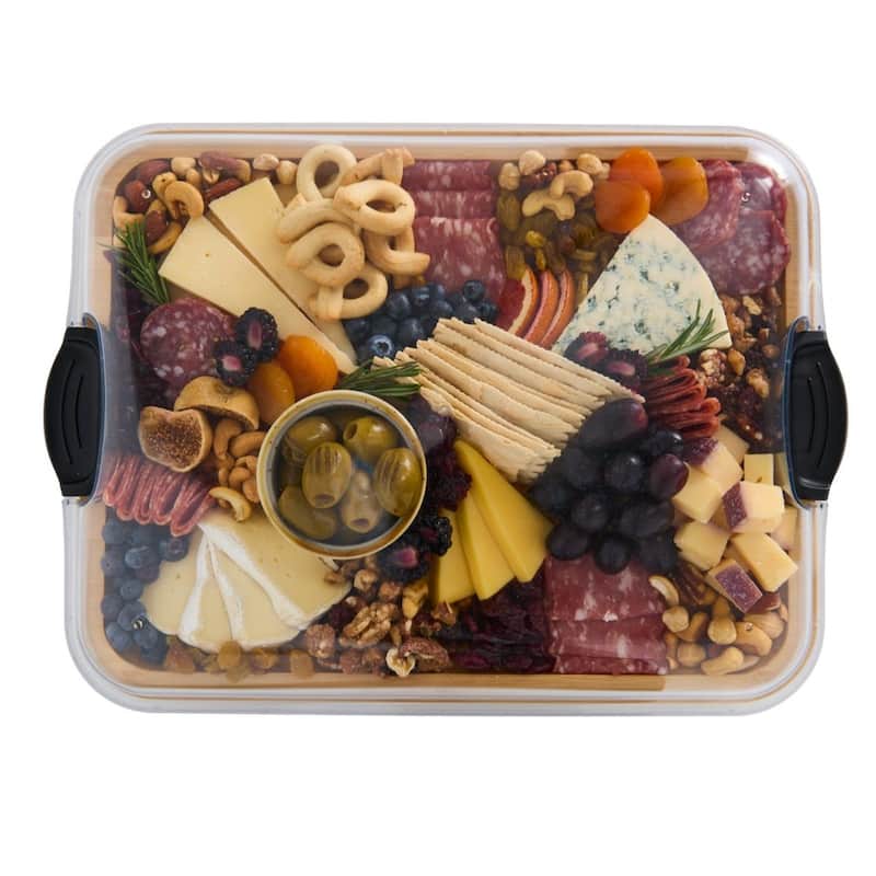 Farberware Build-a-Board Charcuterie Board with Lid, 11x14 Inch, Bamboo-Black