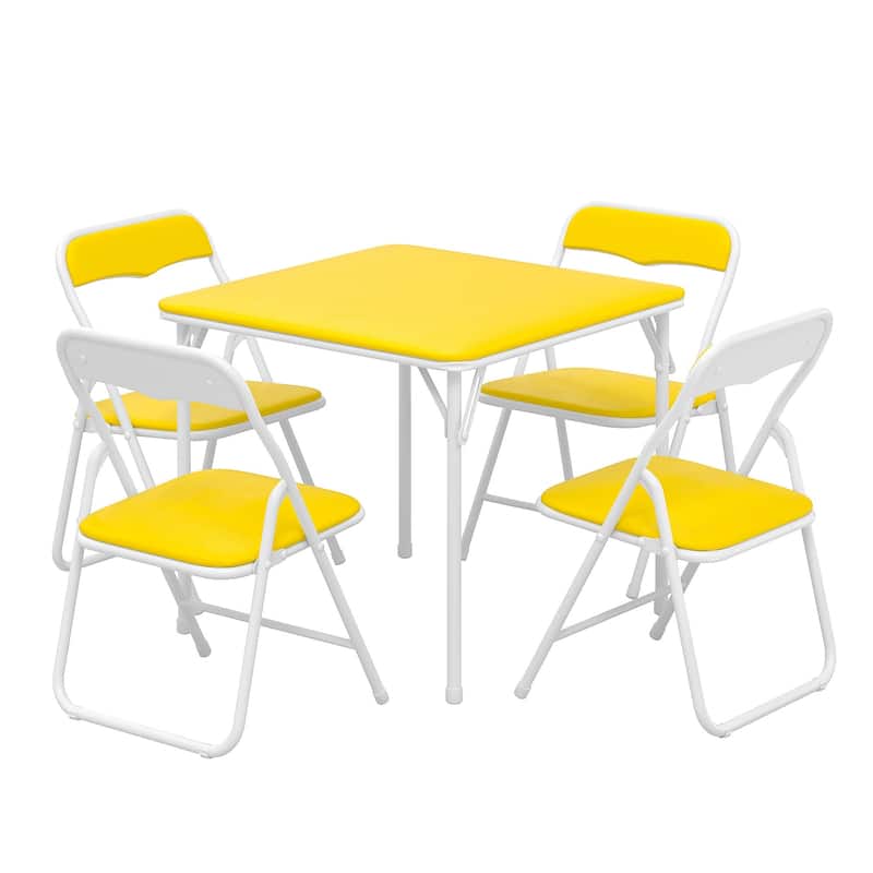 VECELO 5 Pcs Kids Folding Activity Table and Chairs Set, Portable, with Ultra Soft PU Padded Cushion, Matte Black