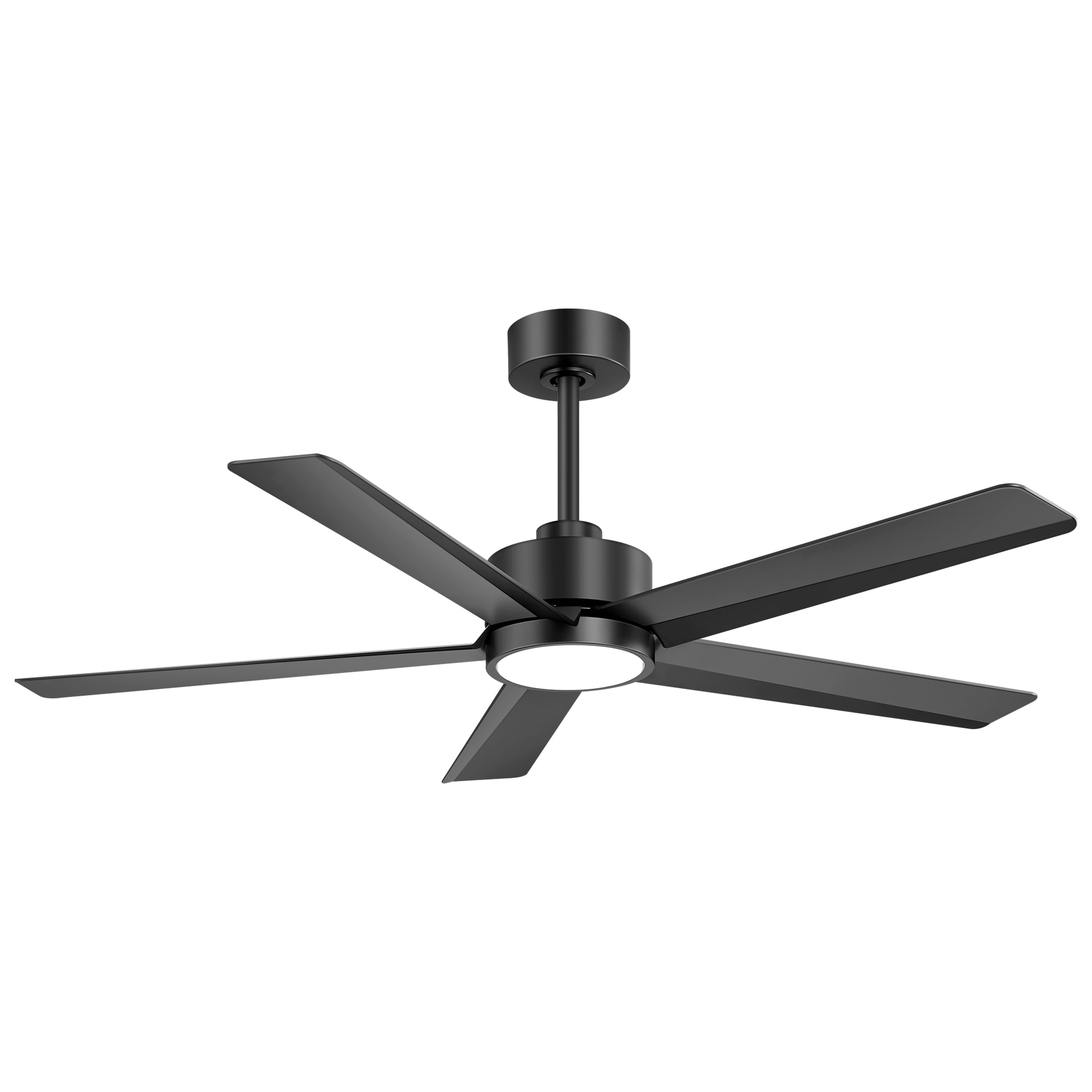 52" LED Ceiling Fan with Light, 5-Blade Black ABS, 6-Speed DC Motor, Reversible,Quiet Downrod Mount, Remote Control