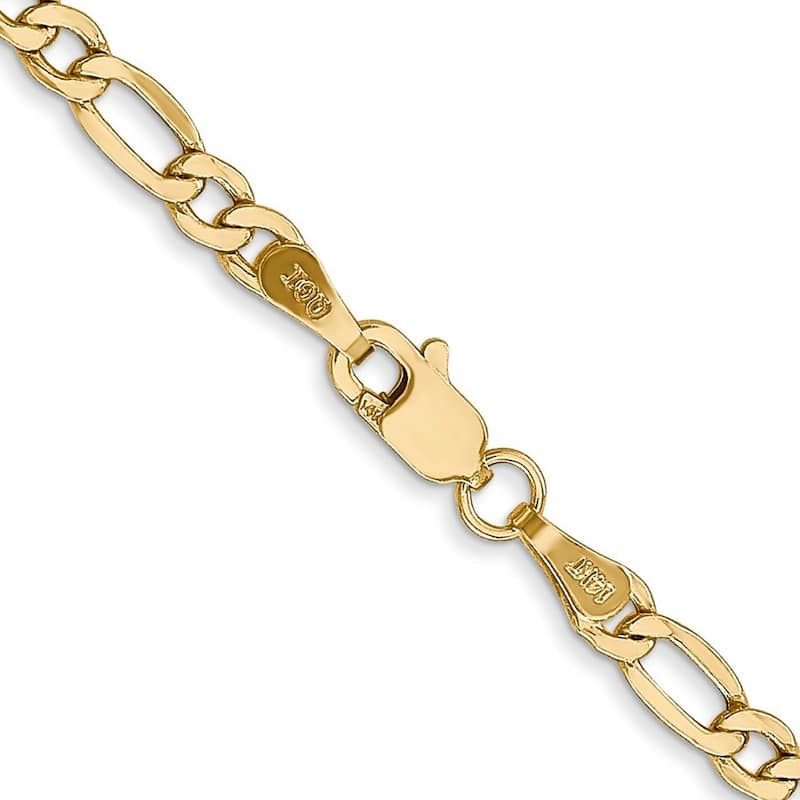 Curata 10k Yellow Gold 3.5mm Semi-solid Figaro Chain Necklace (Lobster) Options: 16 18 20 22
