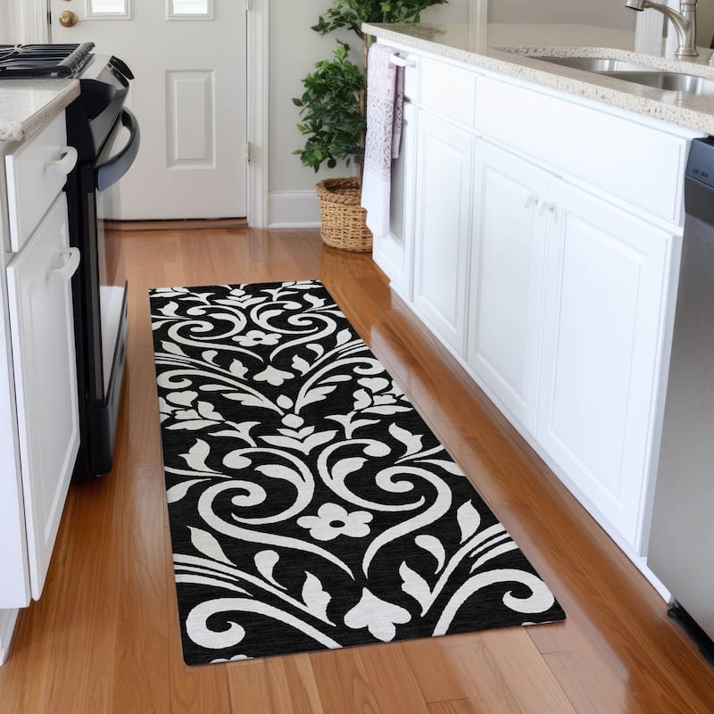 Premium Washable Super Soft Floral Chic Mayfield Rug - Black - 2'3" x 7'6"