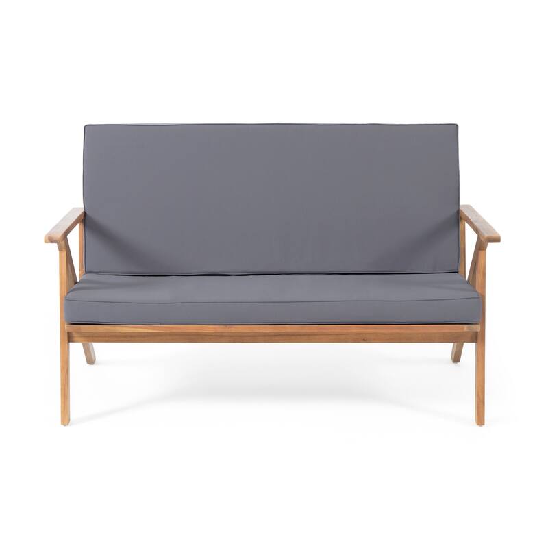 Acacia Wood 4pc Outdoor Chat Set with Loveseat 2 Chairs Coffee Table Water Resistant Cushions