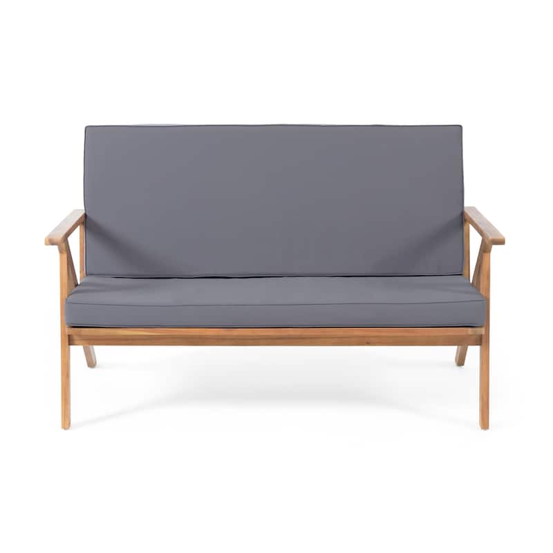Panama Outdoor 4 Piece Teak Finish Acacia Wood Chat Set with Cushions by Christopher Knight Home