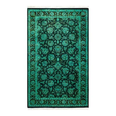 Overton Hand Knotted Wool Vintage Inspired Modern Contemporary Overdyed Green Area Rug - 3' 2" x 5' 2"