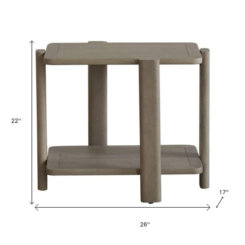 HomeRoots 22" Natural Distressed Solid Wood End Table With Shelf - 26.00 in. x 22.00 in. x 17.00 in.
