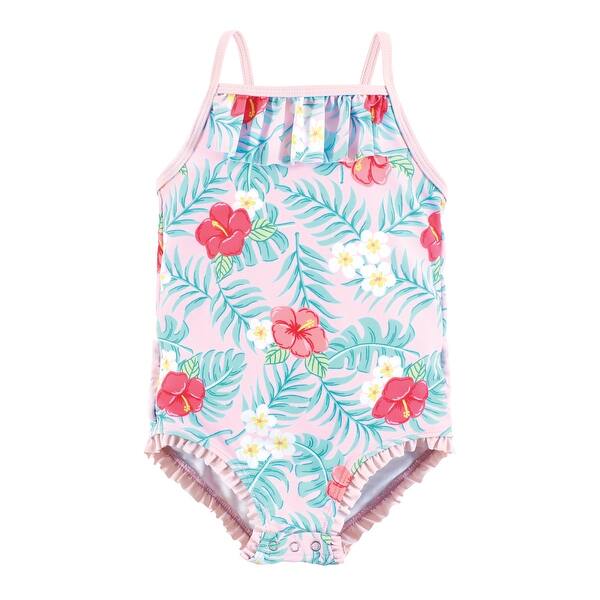 slide 1 of 1, Hudson Baby Girls Baby Swimsuit, Tropical Floral 12-18 Months - Tropical Floral Baby