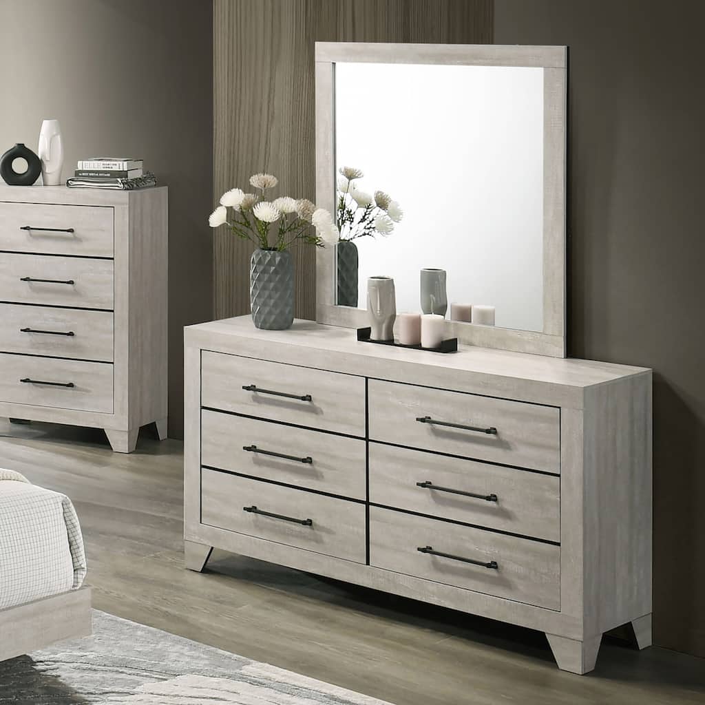 Furniture of America Imana Modern 2-Piece Light Grey Wood 6-Drawer Dresser and Mirror Set