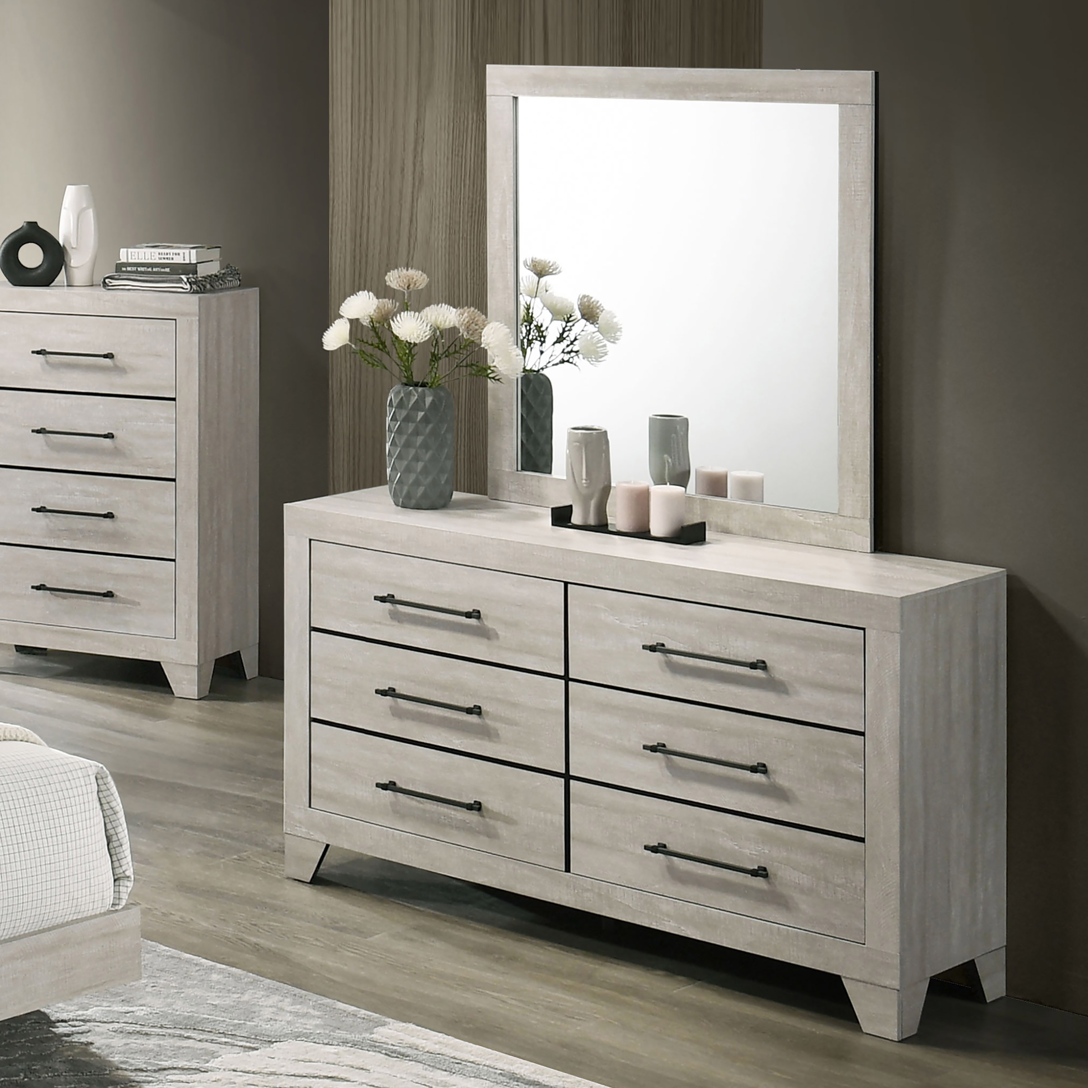 Furniture of America Imana Modern 2-Piece Light Grey Wood 6-Drawer Dresser and Mirror Set