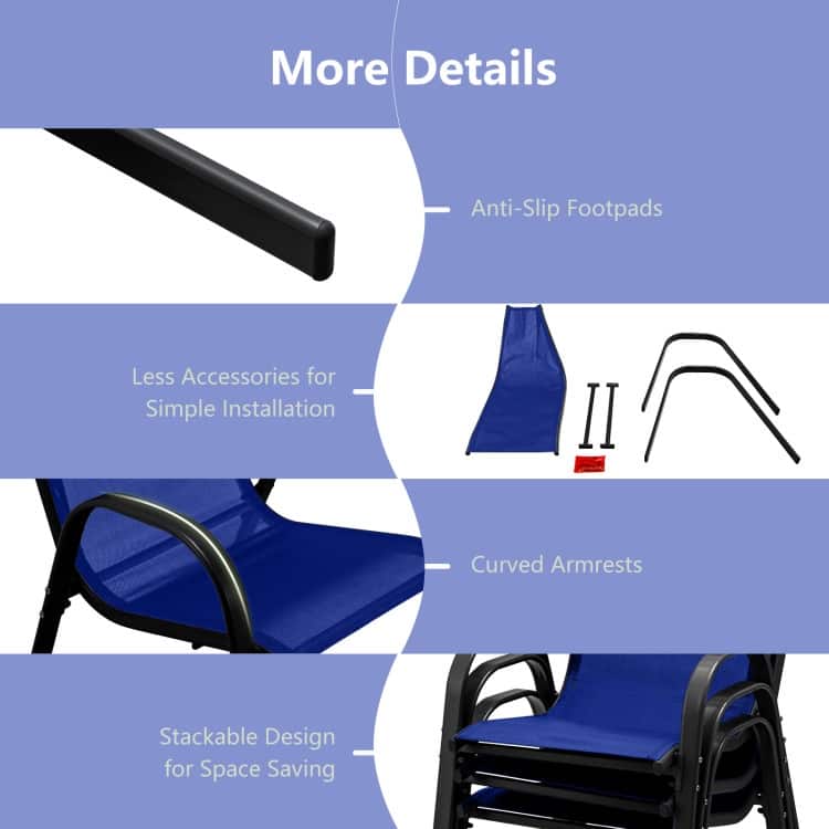 4 Pieces Stackable Patio Dining Chairs Set with Armrest - 29" x 21.5" x 35.5" (L x W x H)