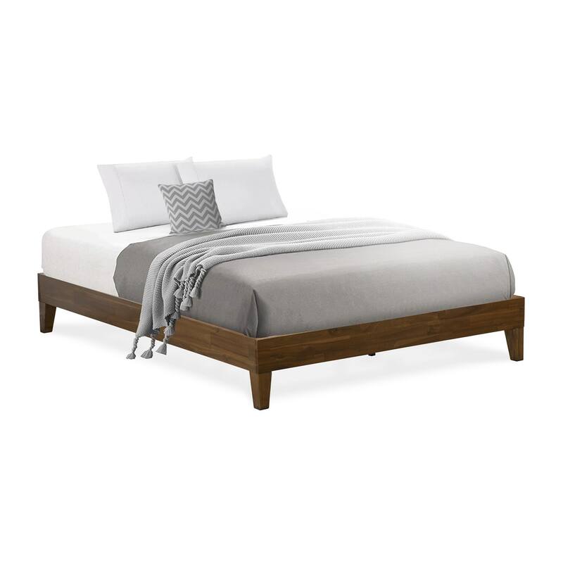 Queen Size Bed Frame - Solid Wood Legs, Walnut Finish - Platform Bed with Headboard