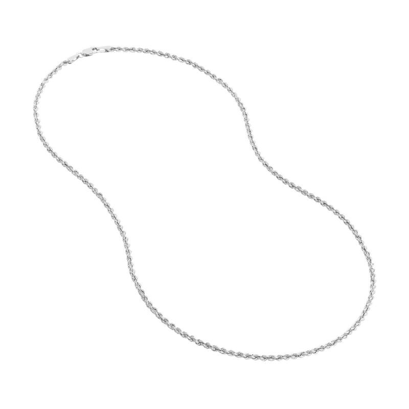 Curata 14k White Gold 2.3mm Hollow Rope Chain Necklace (Lobster)
