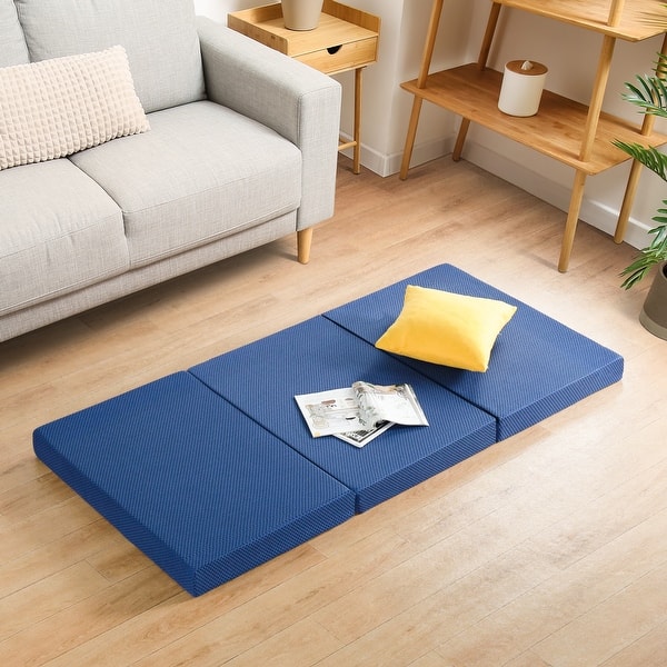 slide 2 of 10, Sleeplanner 4-inch Tri-Fold Memory Foam Topper, Twin, Blue 4 Inch