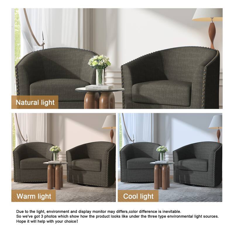 George 2 Set 30"W Upholstered Swivel Barrel Chair with Nailheads