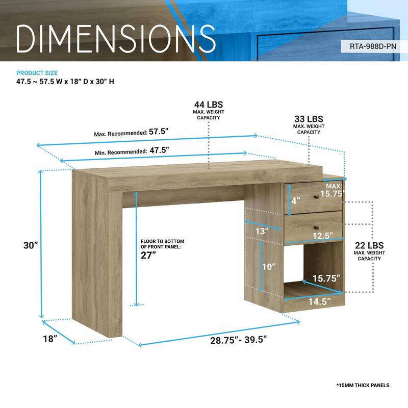 Expandable Home Office Desk, Pine